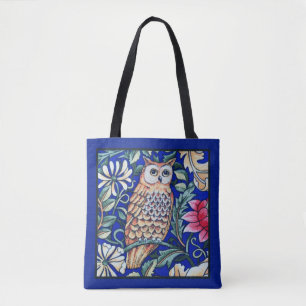 William Morris Eulen-Tapete, Beige und Kobaltblau