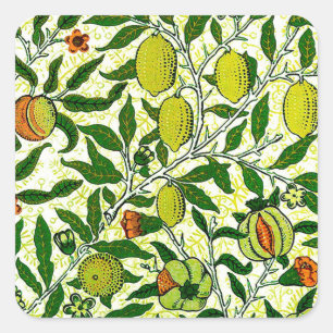 William Morris Exotic Frucht, Zitronengelb Quadratischer Aufkleber