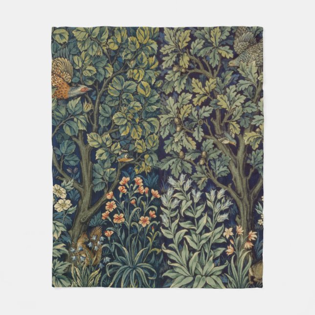 William Morris Fasan Vogel Baum Wald Fleecedecke (Vorderseite)