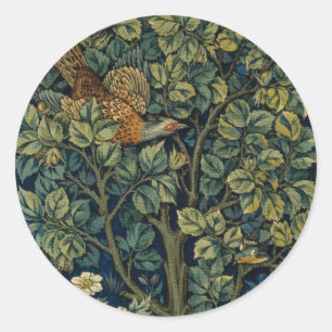 William Morris Fasan Vogel Baum Wald Runder Aufkleber