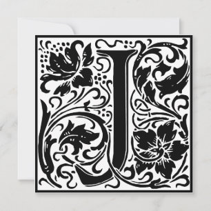 William Morris Floral Alphabet Monogram Letter J Einladung