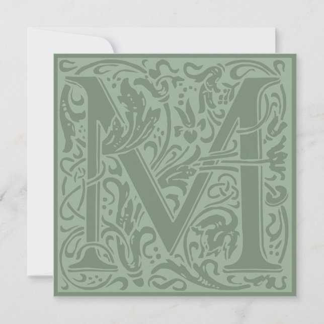 William Morris Floral Alphabet Monogram Letter M Einladung (Vorderseite)