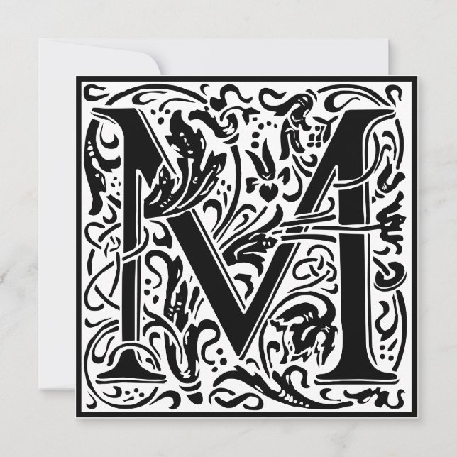 William Morris Floral Alphabet Monogram Letter M Einladung (Vorderseite)