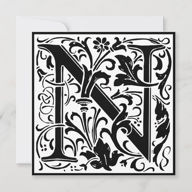 William Morris Floral Alphabet Monogram Letter N Einladung (Vorderseite)