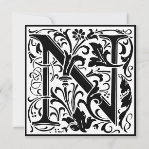 William Morris Floral Alphabet Monogram Letter N Einladung