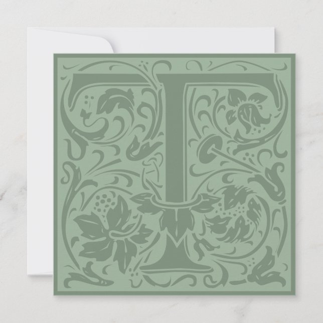 William Morris Floral Alphabet Monogram Letter T Einladung (Vorderseite)