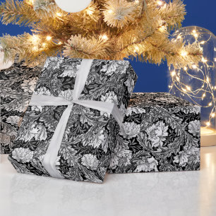 William Morris Floral, Black, White & Gray / Grau Geschenkpapier