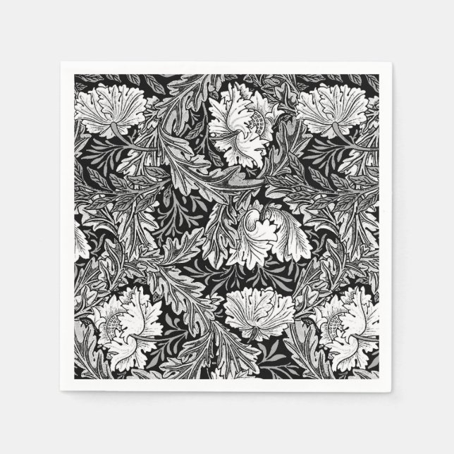 William Morris Floral, Black, White & Gray / Grau Serviette (Vorderseite)