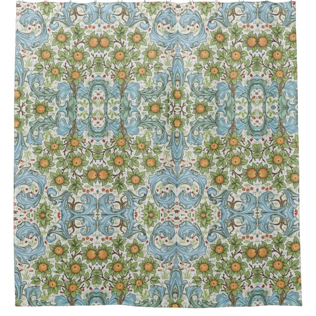 William Morris Floral Blume Acanthus Verlasst Blue Duschvorhang (Vorderseite)