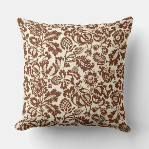 William Morris Floral Damask, Beige und Schokolade Kissen