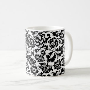 William Morris Floral Damask, Black on White Coffe Kaffeetasse