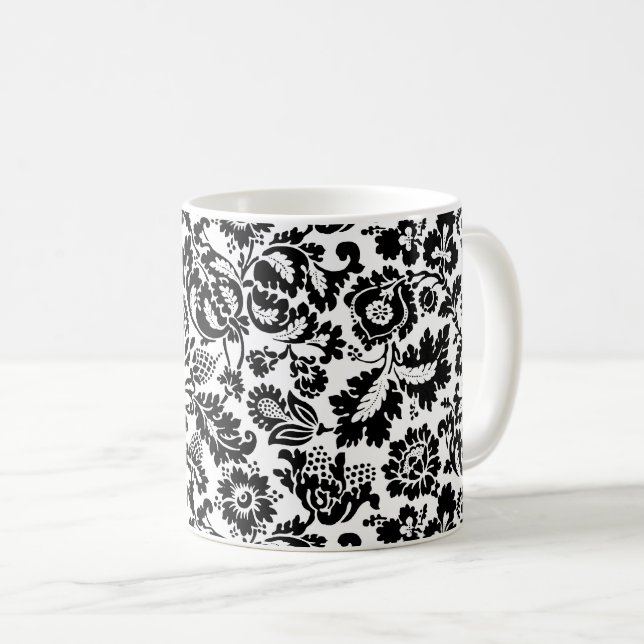 William Morris Floral Damask, Black on White Coffe Kaffeetasse (VorderseiteRechts)
