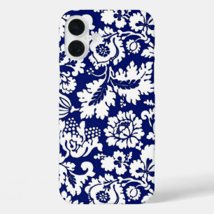 William Morris Floral Damask, Cobalt Blue & White iPhone 16 Plus Hülle