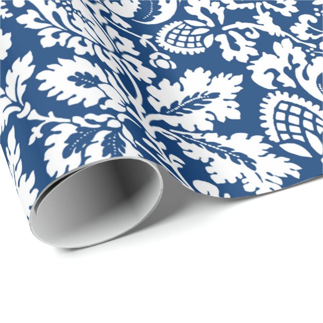 William Morris Floral Damask, Cobalt Blue & White Geschenkpapier (Rolleneckpunkt)