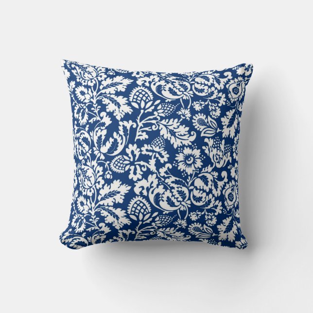 William Morris Floral Damask, Cobalt Blue & White Kissen (Vorderseite)