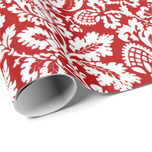 William Morris Floral Damask, Deep Red und White Geschenkpapier
