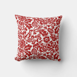 William Morris Floral Damask, Deep Red und White Kissen