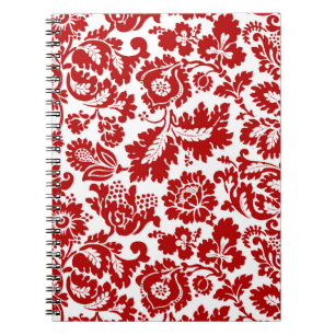 William Morris Floral Damask, Deep Red und White Notizblock