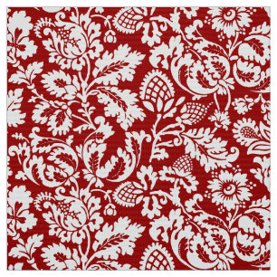 William Morris Floral Damask, Deep Red und White Stoff