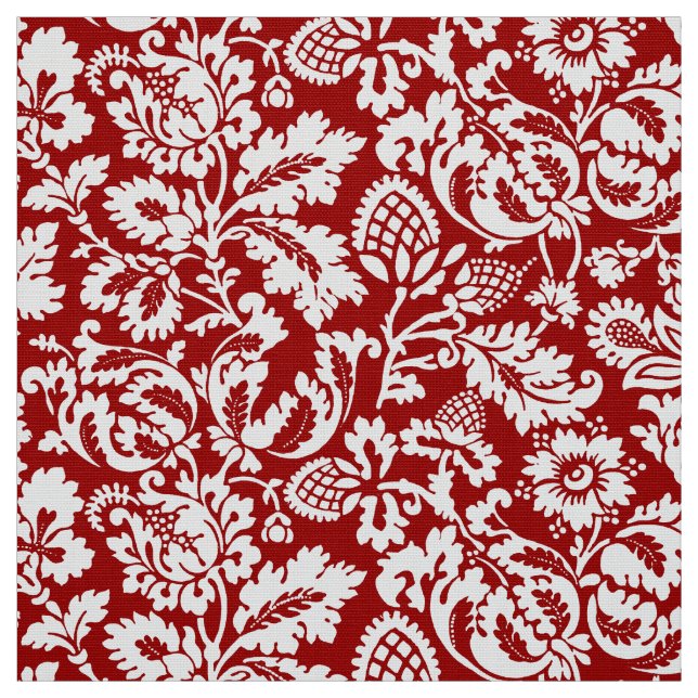 William Morris Floral Damask, Deep Red und White Stoff (Muster)
