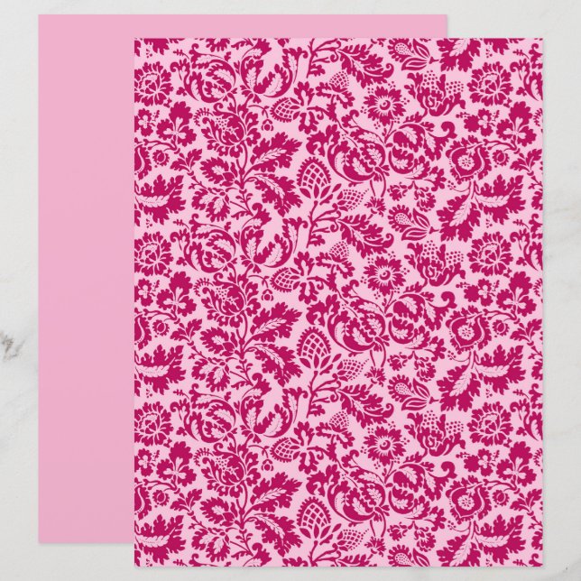 William Morris Floral Damask, Fuchsia und Pink (Vorne/Hinten)