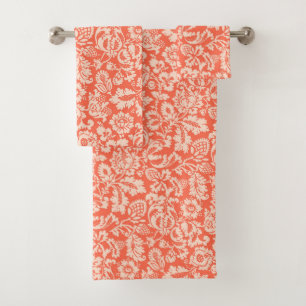William Morris Floral Damask, Peach und Coral Badhandtuch Set