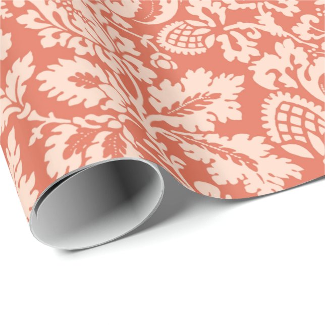 William Morris Floral Damask, Peach und Coral Geschenkpapier (Rolleneckpunkt)