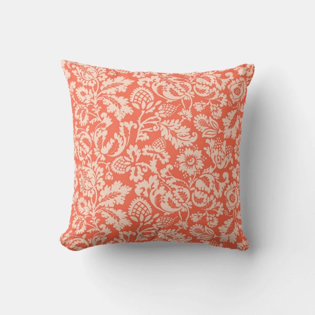 William Morris Floral Damask, Peach und Coral Kissen (Vorderseite)