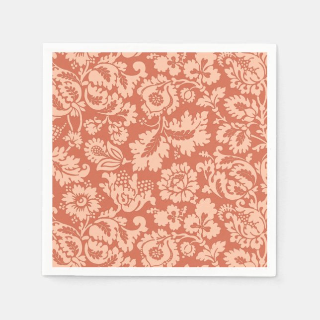 William Morris Floral Damask, Peach und Coral Serviette (Vorderseite)