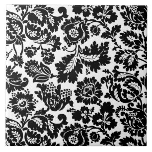 William Morris Floral Damask, Schwarz auf Weiß Fliese