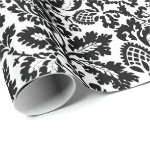 William Morris Floral Damask, Schwarz auf Weiß Geschenkpapier