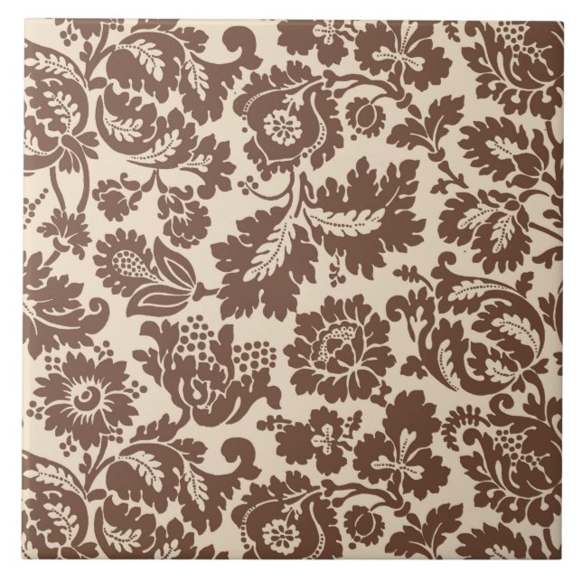 William Morris Floral Damask, Taupe Tan auf Beige Fliese (Vorderseite)