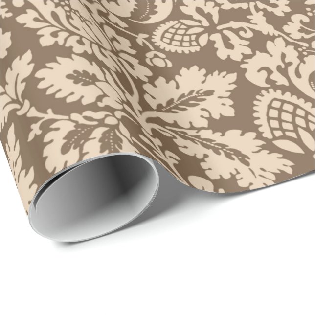 William Morris Floral Damask, Taupe Tan und Beige Geschenkpapier (Rolleneckpunkt)