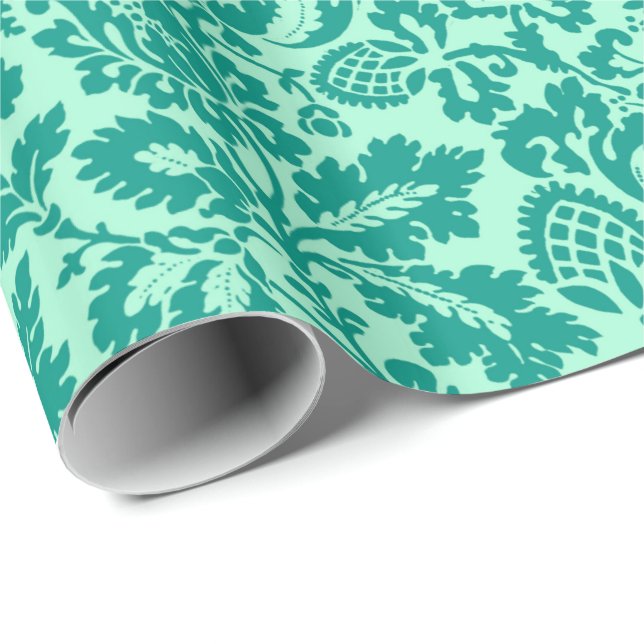 William Morris Floral Damask, Türkis und Aqua Geschenkpapier (Rolleneckpunkt)