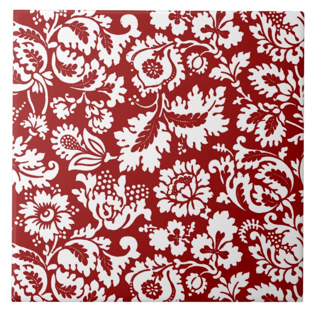 William Morris Floral Damask, White on Deep Red Fliese (Vorderseite)