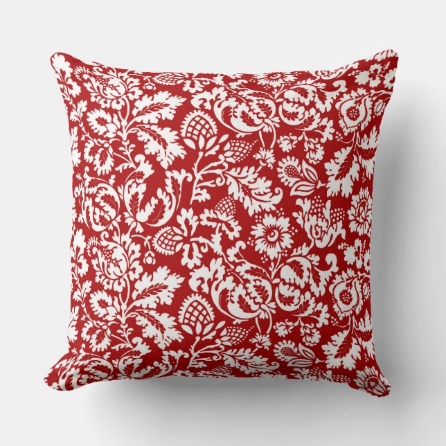 William Morris Floral Damask, White und Deep Red Kissen (Vorderseite)