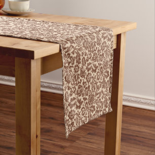 William Morris Floral Damast, Taupebraun auf Beige Kurzer Tischläufer