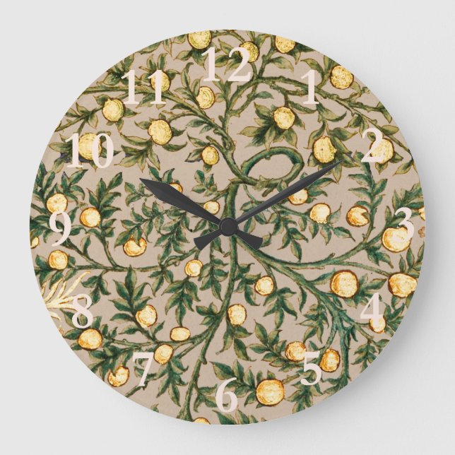 William Morris Floral Fruit Garden Blume Classic Große Wanduhr (Vorderseite)