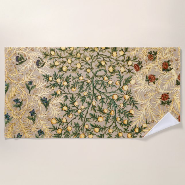 William Morris Floral Fruit Garden Blume Classic Strandtuch (Vorderseite)