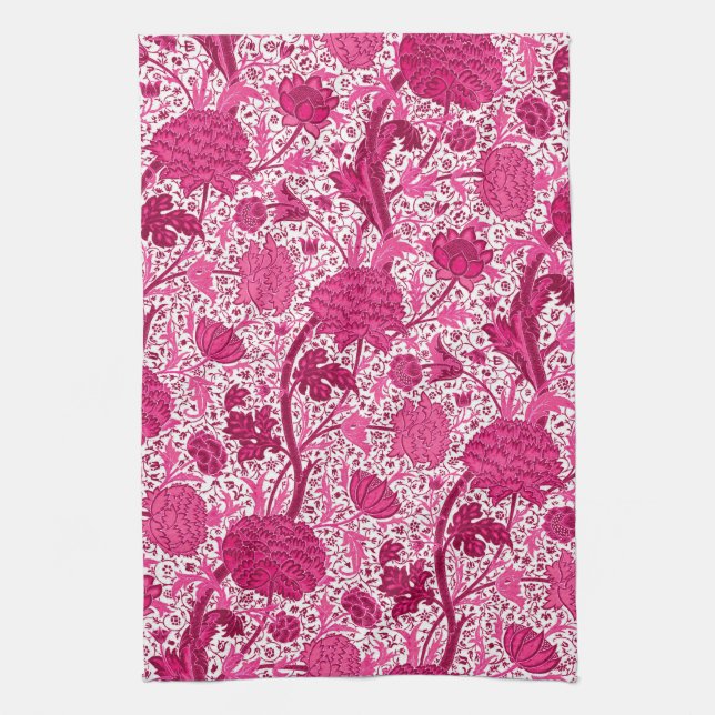William Morris Floral, Fuchsia Pink und White Handtuch (Vertikal)