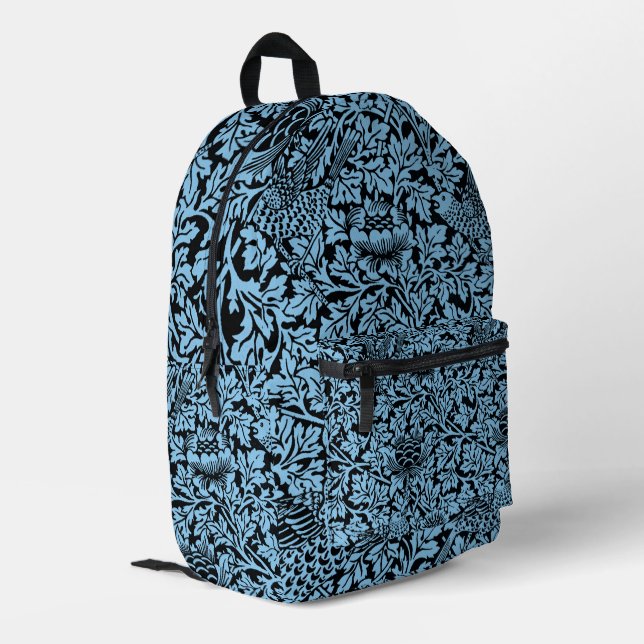 William Morris Floral Pattern Bird Anenome Bedruckter Rucksack (Rückseitige Ecke links)