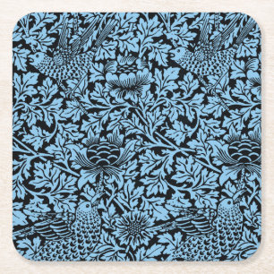 William Morris Floral Pattern Bird Anenome Rechteckiger Pappuntersetzer