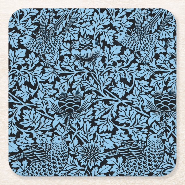 William Morris Floral Pattern Bird Anenome Rechteckiger Pappuntersetzer (Vorderseite)