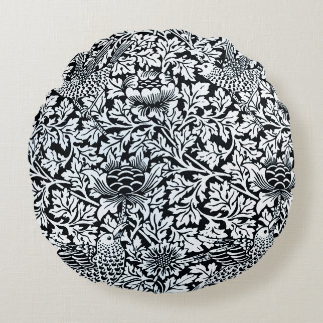 William Morris Floral Pattern Bird Anenome Rundes Kissen (Vorderseite)