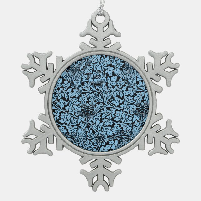 William Morris Floral Pattern Bird Anenome Schneeflocken Zinn-Ornament (Vorderseite)