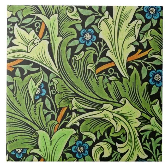 William Morris Floral Pattern Blau Gelb Grün Fliese (Vorderseite)