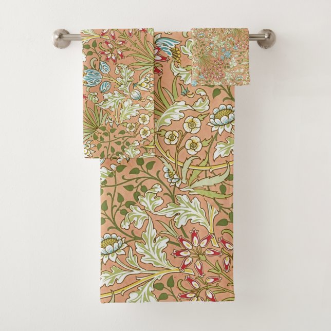 William Morris Floral Pattern Blume Pink Blue Badhandtuch Set (Insitu)