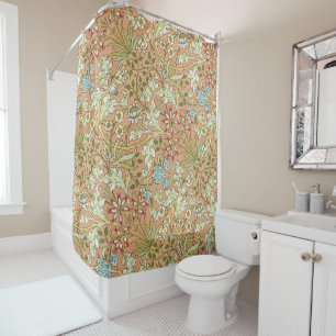 William Morris Floral Pattern Blume Pink Blue Duschvorhang