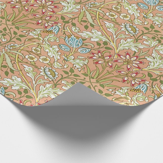 William Morris Floral Pattern Blume Pink Blue Geschenkpapier (Ecke)