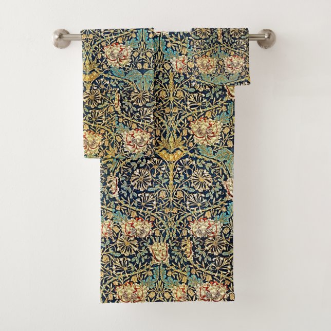 William Morris Floral Pattern Gold Turquoise Red Badhandtuch Set (Insitu)
